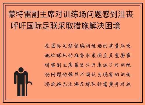 蒙特雷副主席对训练场问题感到沮丧 呼吁国际足联采取措施解决困境