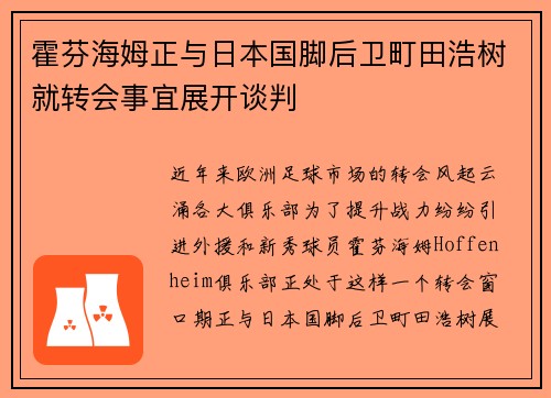霍芬海姆正与日本国脚后卫町田浩树就转会事宜展开谈判